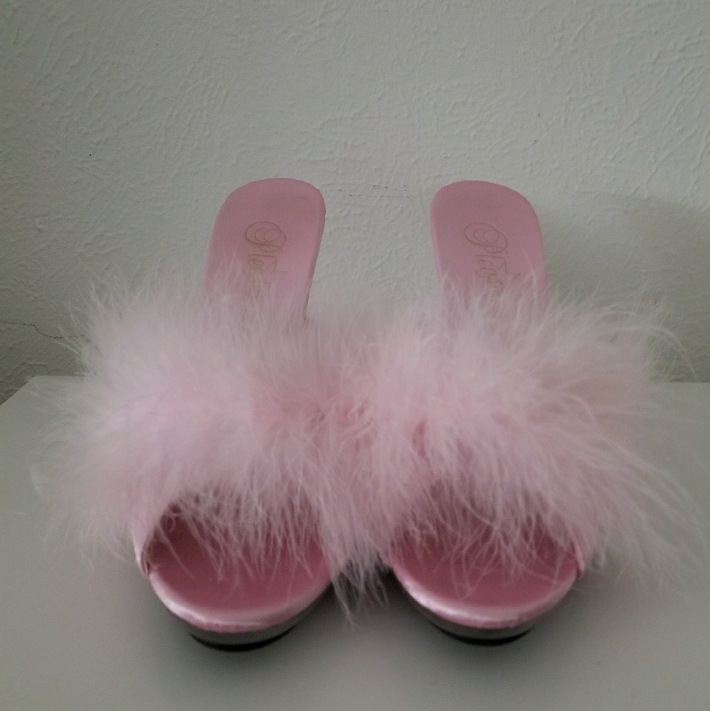 Pink fuzzy heels